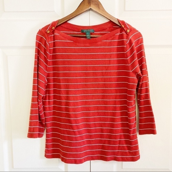 Lauren Ralph Lauren Red Striped Equestrian Blouse - Picture 5 of 5